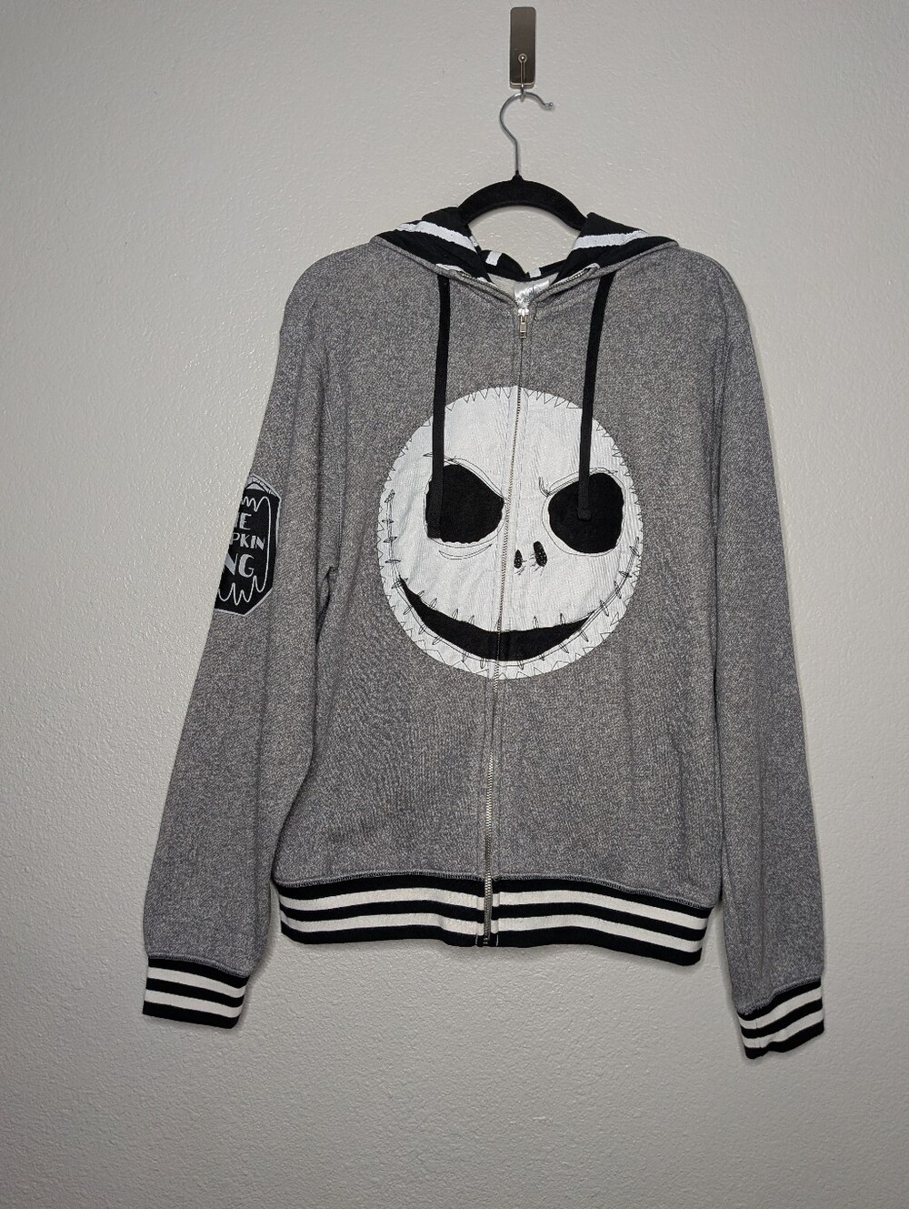 Disney Men Gray Nightmare Before Christmas Jack Skellington Zip Up Hoodie S